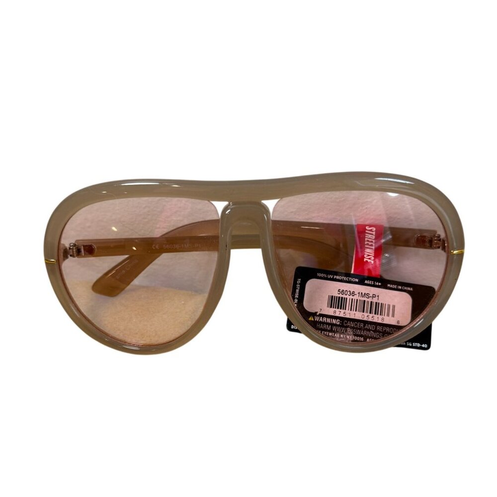 Streetwise Oversized Aviator Sunglasses Shades 100% UV Beige Frame Brown Tint